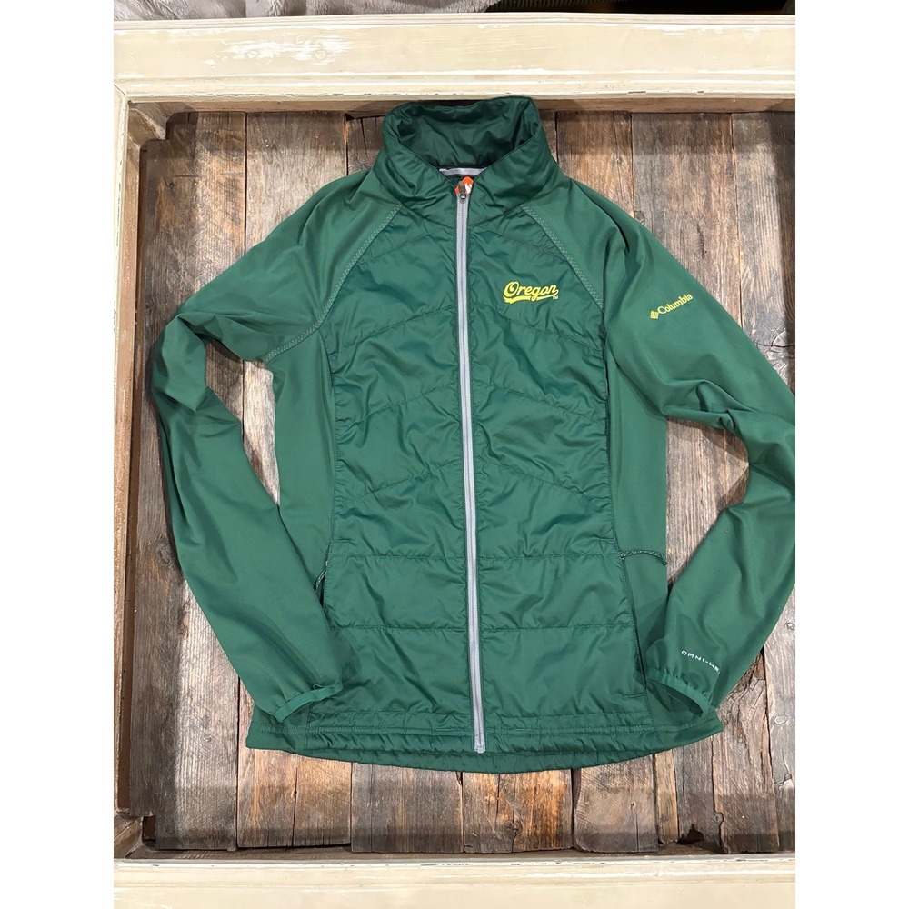 Oregon Ducks Columbia Green Puffer Jacket Womens Small Omni-Heat Full Zip